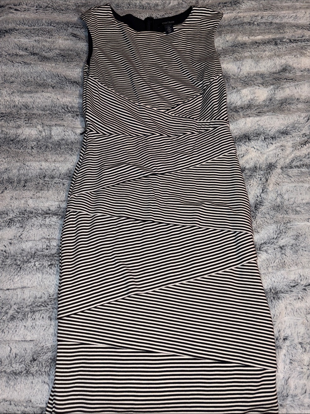WHBM Sleeveless Slimming Black and White Striped Sheath Dress
